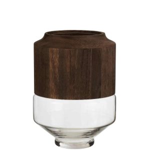 VASE ROUND HIGH WOOD/GLASS DARK BROWN LARGE