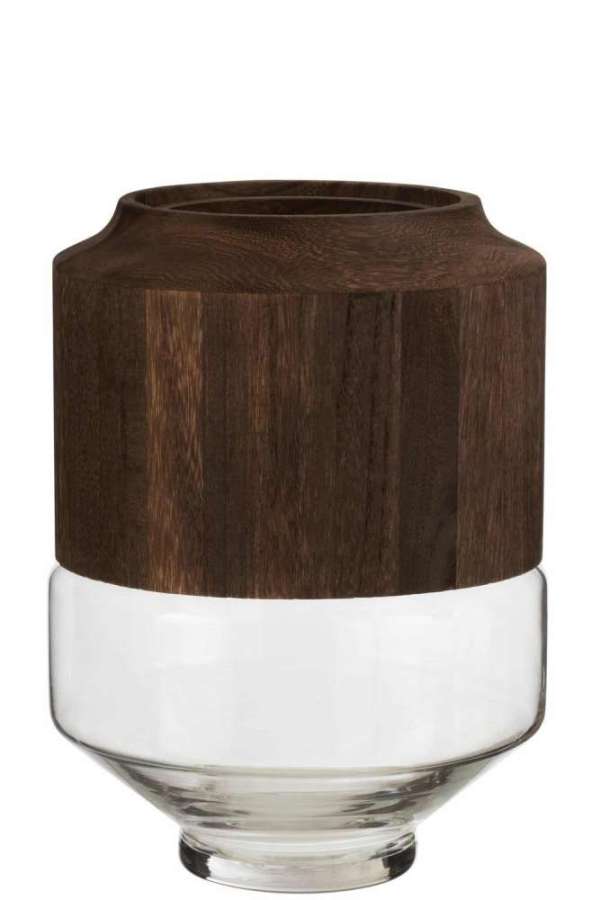 VASE ROUND HIGH WOOD/GLASS DARK BROWN LARGE