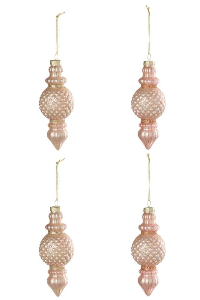 BOX OF 4 CHRISTMAS BAUBLE GLASS LIGHT PINK/OLD PINK