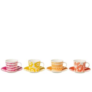 SET OF 4 TEA CUP+SAUCER IN WINDOWBOX CERAMIC MIX LARGE