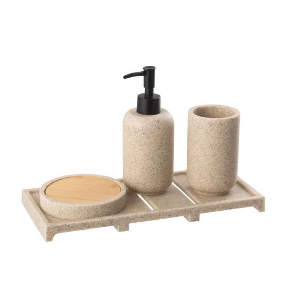 SOAP DISPENSER ON TRAY POLYRESIN BEIGE/NATURAL