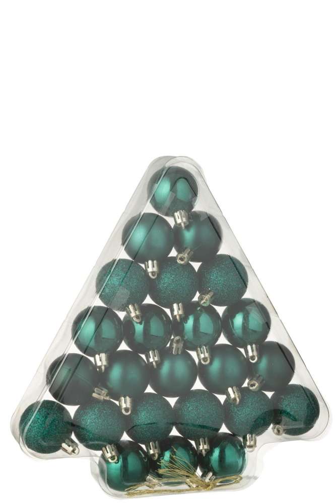 BOX OF 24 CHRISTMAS BAUBLE PLASTIC DARK GREEN