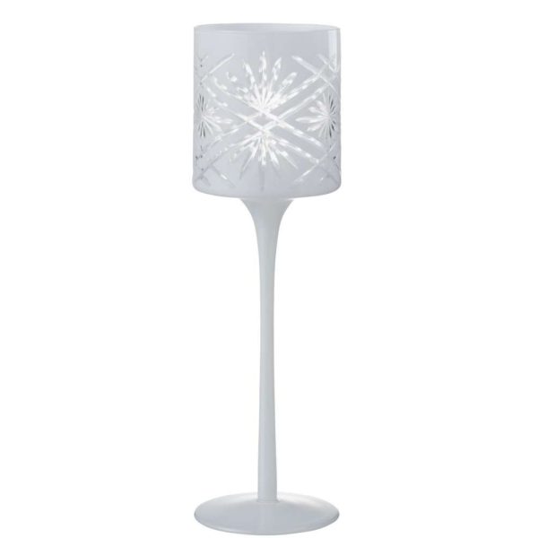 TEALIGHT HOLDER ON FOOT SANTORINI GLASS WHITE LARGE