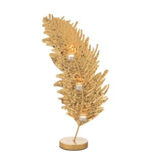 CANDLE HOLDER LEAF METAL/GLASS GOLD