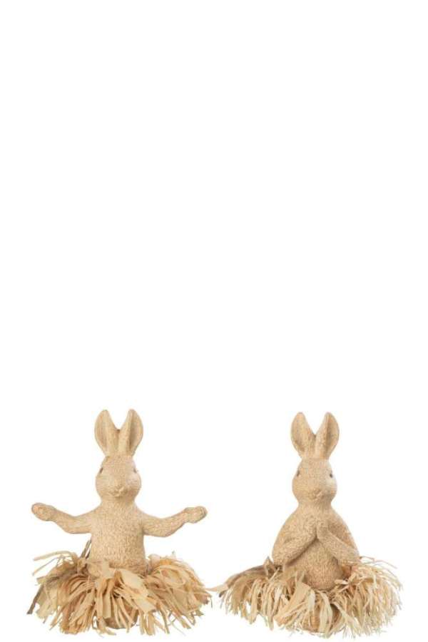 RABBIT SITTING YOGA STONE/RESIN NATURAL ASSORTMENT OF 2
