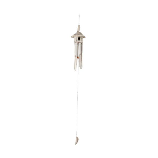WIND CHIME BIRD HOUSE BAMBOO WHITE SMALL