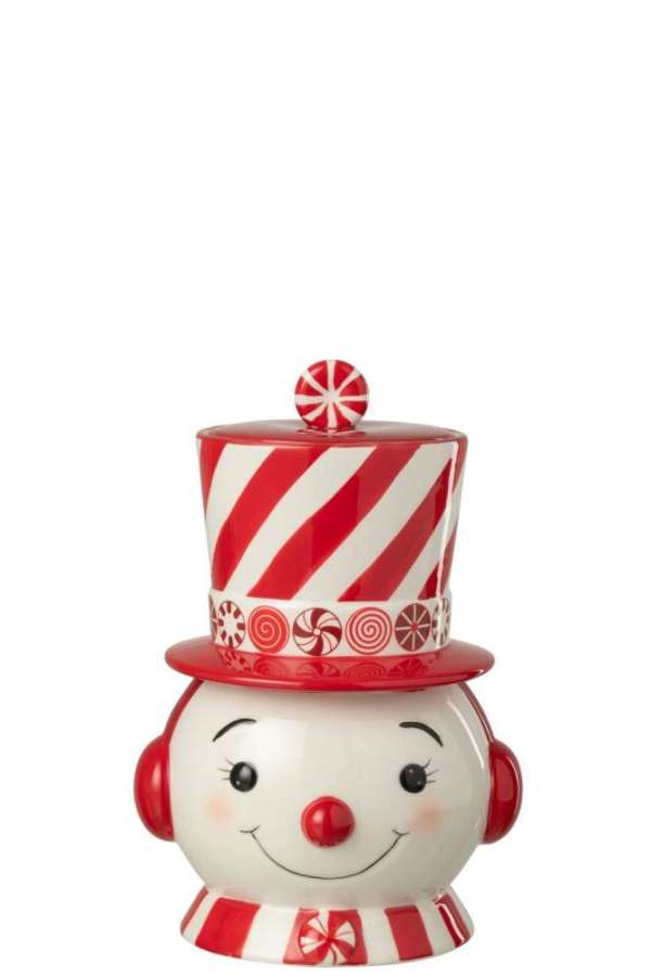 JAR DECORATIVE SNOWMAN + HAT DOLOMITE CHRISTMAS RED/WHITE