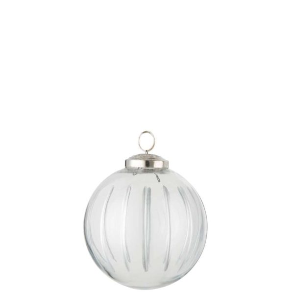 CHRISTMAS BAUBLE STRIPE GLASS TRANSPARENT/SILVER MEDIUM