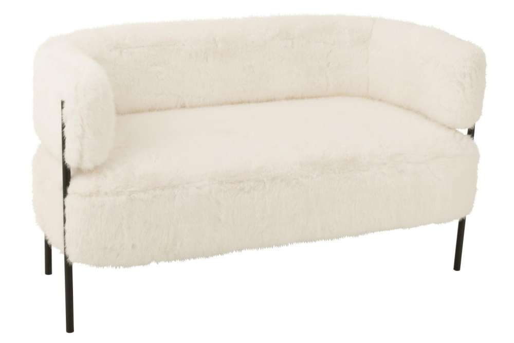 2 SEATER SOFA FUR WITH METAL LEGS WOOD WHITE