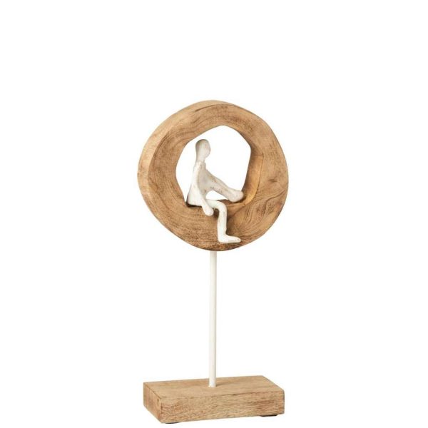 FIGURE THINKER RING LOW MANGO WOOD/ALUMINIUM NATURAL/WHITE