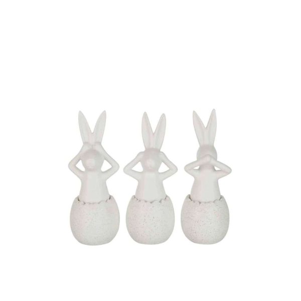 RABBIT SEE/HEAR/SPEAK NO EVIL CERAMIC WHITE SMALL ASSORTMENT OF 3