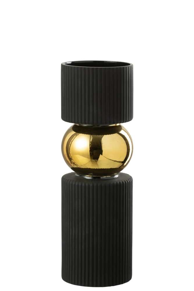 VASE/CANDLE HOLDER CANDY GLASS BLACK/GOLD MEDIUM