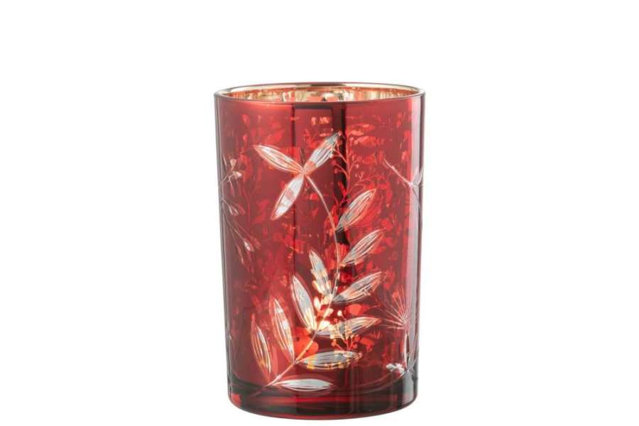 HURRICANE LEAVES GLASS RED/ANTIQUE GOLD LARGE