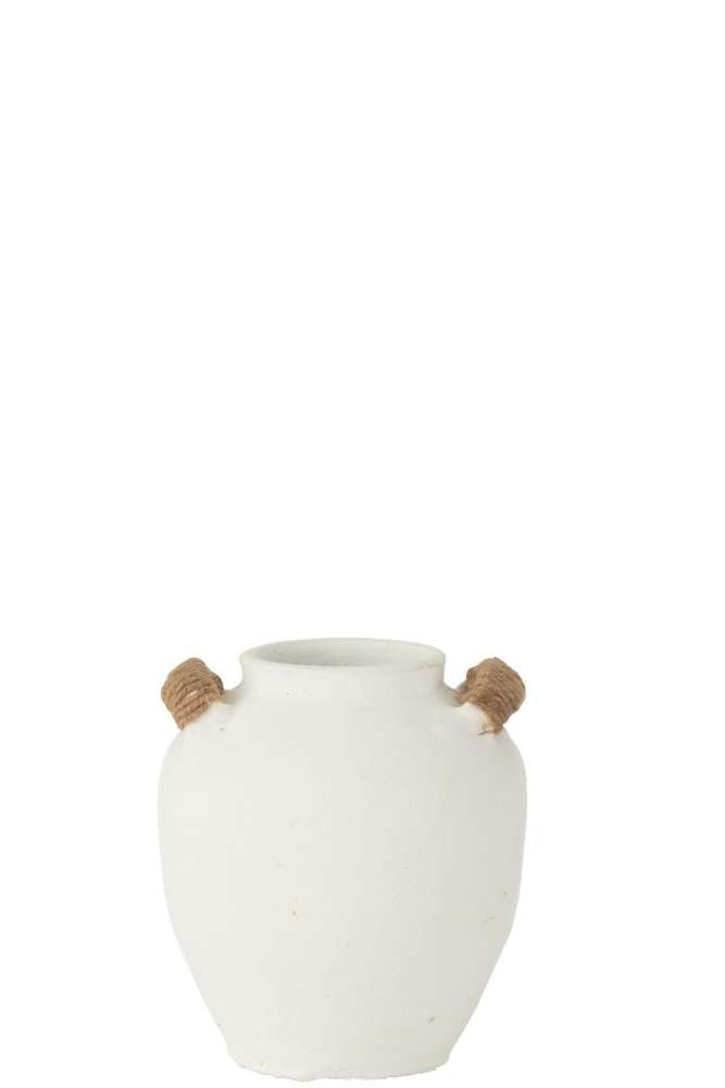 VASE IBIZA 2 HANDLES CLAY/REED WHITE/NATURAL SMALL