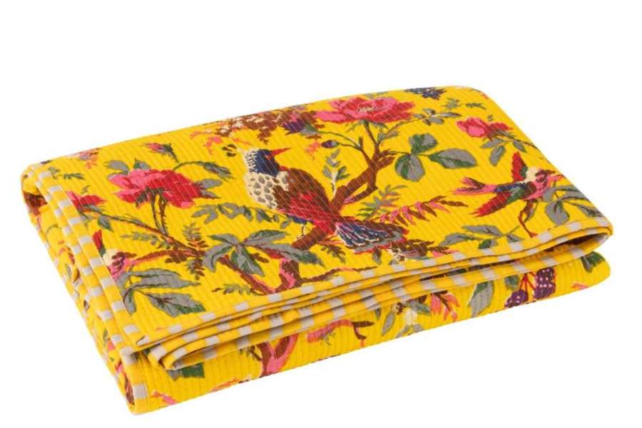 BEDCOVER BIRDS/FLOWERS COTTON VELVET YELLOW