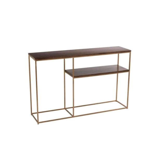CONSOLE RAFI 2PLANKS IRON/MANGO WOOD GOLD/DARK BROWN