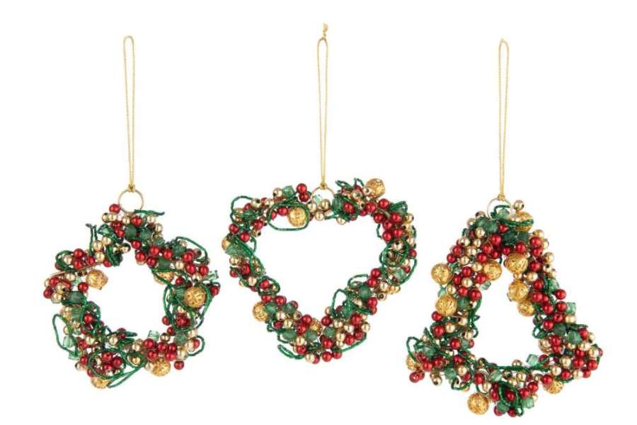 HANGER STAR/HEART/TREE BELLS ACRYLIC MULTICOLORED ASSORTMENT OF 3