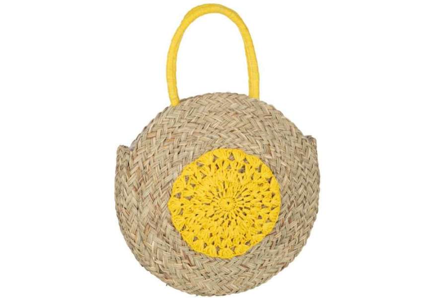 BEACH BAG ROUND FLOWER SEAGRASS NATURAL/YELLOW