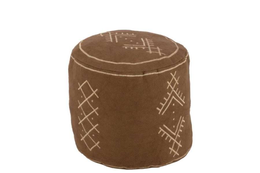 POUF CYLINDER ETHNIC PATTERNS COTTON BROWN