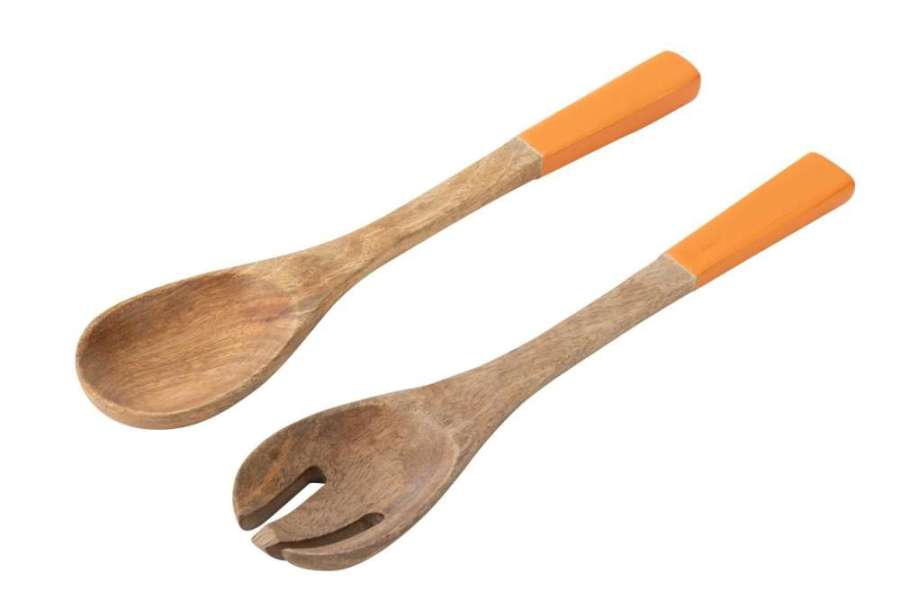 SET OF 2 SALAD SERVER MANGO WOOD ORANGE/NATURAL