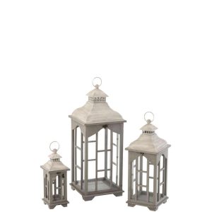 SET OF 3 LANTERNS SPRUCE WOOD GREY
