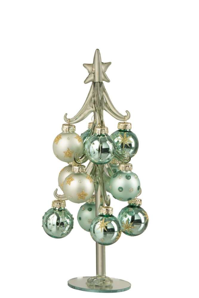 CHRISTMAS TREE + BALLS GLASS MINT GREEN/LIGHT BLUE SMALL