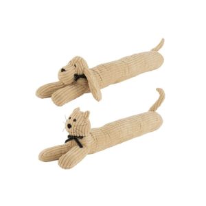 DRAUGHT EXCLUDER DOG/CAT STRIPE TEXTILE BEIGE ASSORTMENT OF 2