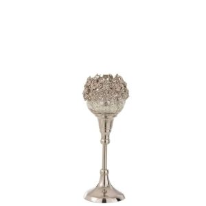 TEALIGHT HOLDER ON FOOT JEWEL METAL/ALUMINIUM/GLASS SILVER SMALL