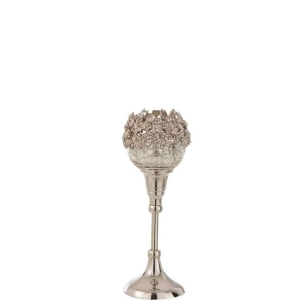 TEALIGHT HOLDER ON FOOT JEWEL METAL/ALUMINIUM/GLASS SILVER SMALL