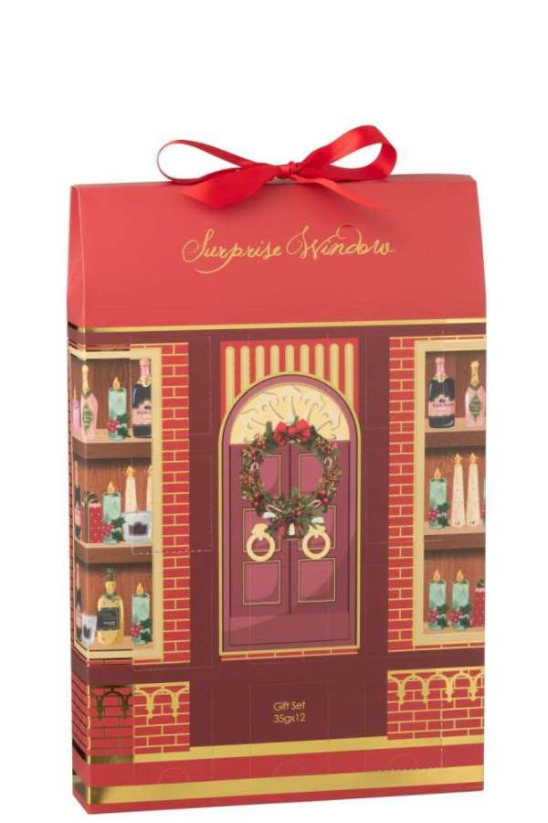 SCENTED CANDLE 12 CANDLES SURPRISE WINDOW WAX CORAL RED/MULTICOLORED