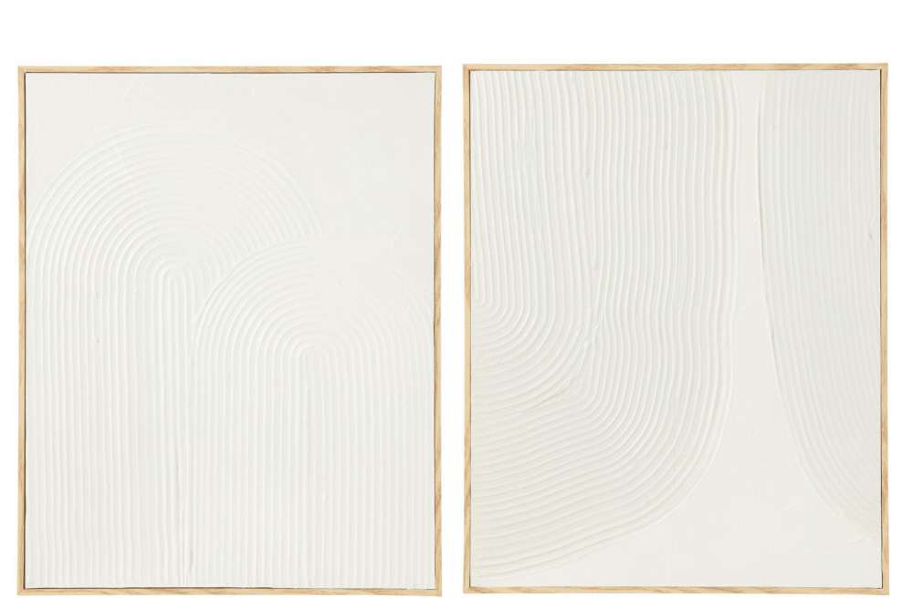 FRAME TEXTURED ABSTRACT SHAPES WOOD WHITE ASSORTMENT OF 2