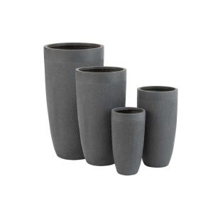 SET OF 4 VASES ROUND HIGH CLAY GREY