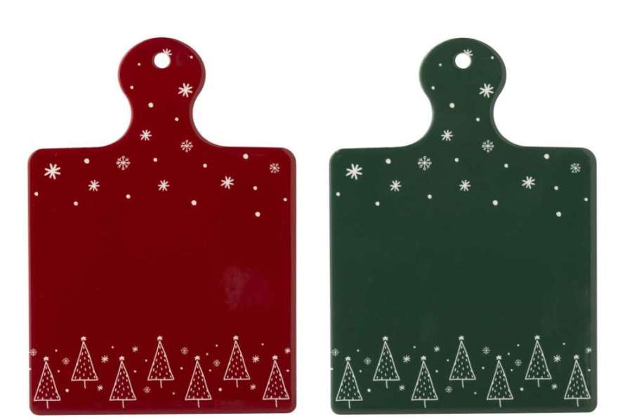 CUTTING BOARD CHRISTMAS CERAMIC CHRISTMAS RED/DARK GREEN ASSORTMENT OF 2