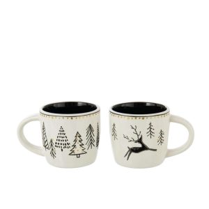 MUG CHRISTMAS DOLOMITE WHITE/BLACK ASSORTMENT OF 2