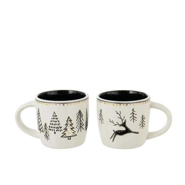 MUG CHRISTMAS DOLOMITE WHITE/BLACK ASSORTMENT OF 2