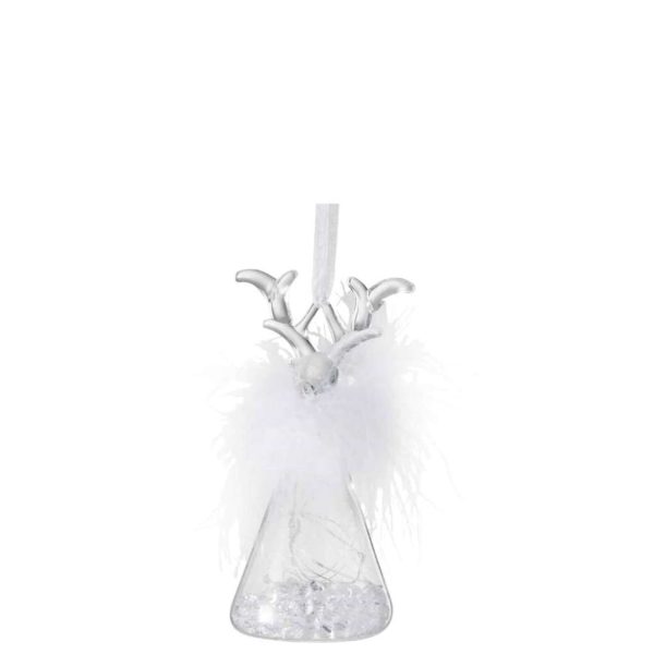 CHRISTMAS BAUBLES REINDEER+LED+FEATHER GLASS CLEAR SMALL