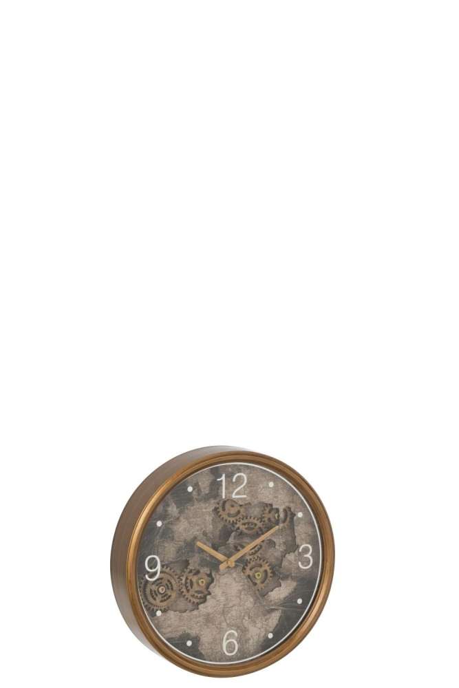 CLOCK EUROPE MAP MDF GOLD SMALL