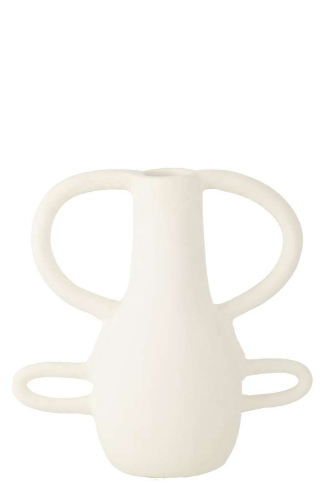 VASE 4 HANDLES TERRACOTTA WHITE
