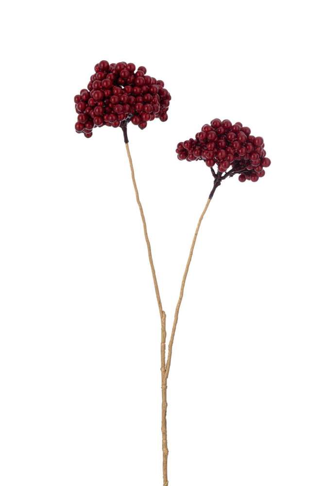 BRANCH 2 FLOWERS BERRIES PLASTIC RED/GOLD