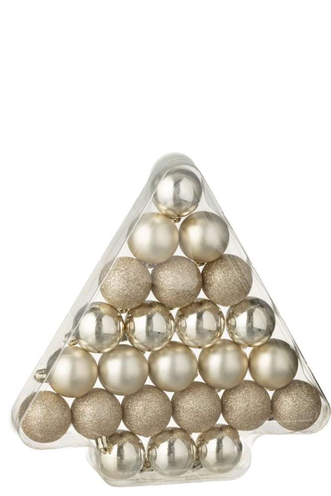 BOX OF 24 CHRISTMAS BAUBLE  PLASTIC LIGHT BEIGE