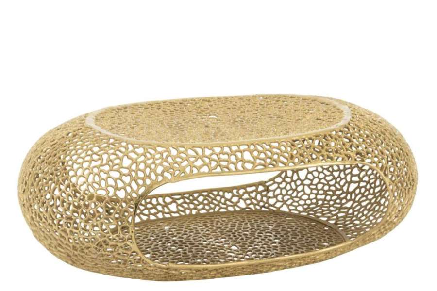 COFFEE TABLE OVAL ALUMINIUM GOLD COLORED LARGE