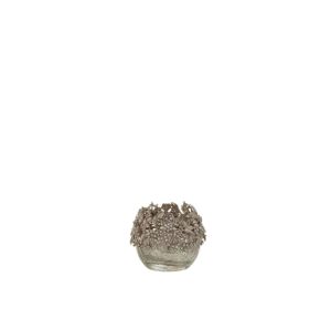 TEALIGHT HOLDER JEWEL METAL/GLASS SILVER SMALL