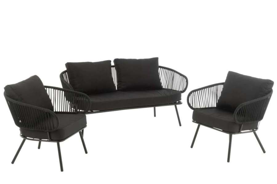 SET OF 3 CHAIRS POA STEEL/RATTAN BLACK