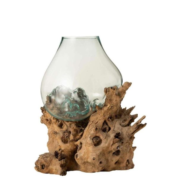VASE XL ON FOOT GAMAL WOOD RECYCLED GLASS NATURAL TRANSPARENT