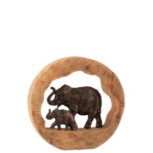 FIGURE ELEPHANT+CHILD MANGO WOOD ALUMINIUM BRONZE LARGE