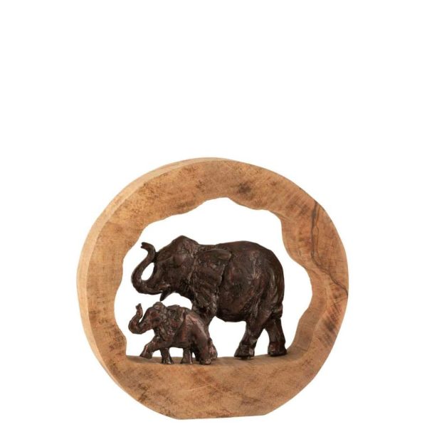 FIGURE ELEPHANT+CHILD MANGO WOOD ALUMINIUM BRONZE LARGE