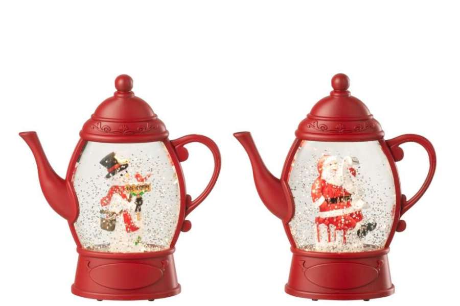 HANGER WATER GLOBE TEAPOT PLASTIC CHRISTMAS RED ASSORTMENT OF 2