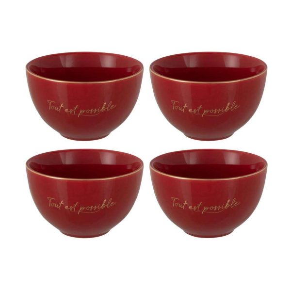 BOX OF 4 BOWL PORCELAIN TOUT EST POSSIBLE RED/GOLD SMALL