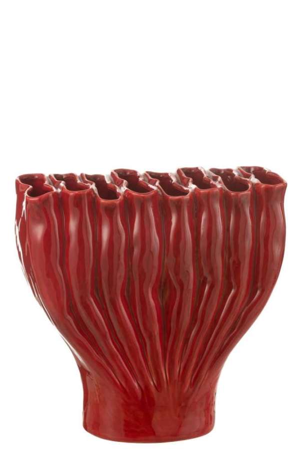 VASE MULTI TUBE WIDE PORCELAIN RED