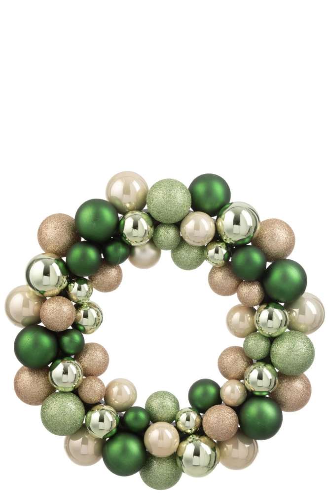 WREATH CHRISTMAS BAUBLES PLASTIC MINT GREEN/ECRU